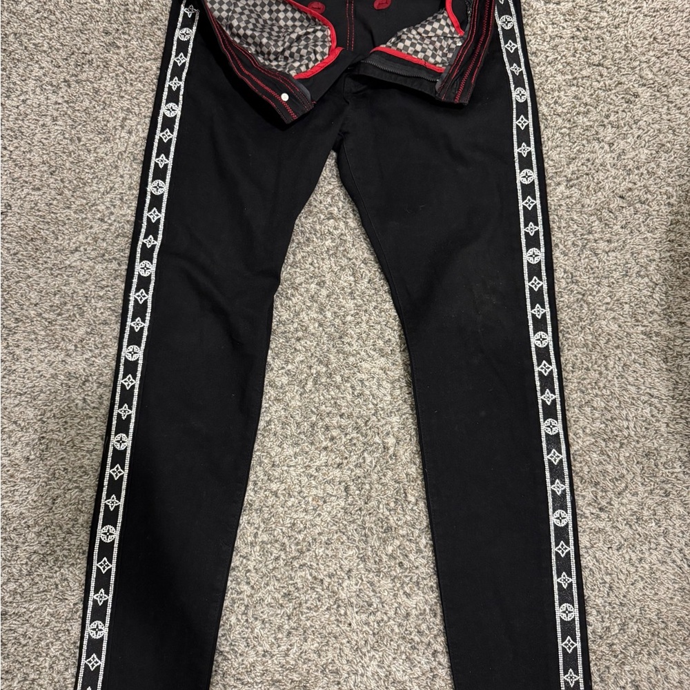 Chrome Hearts Style Pants with Rhinestone Patterns